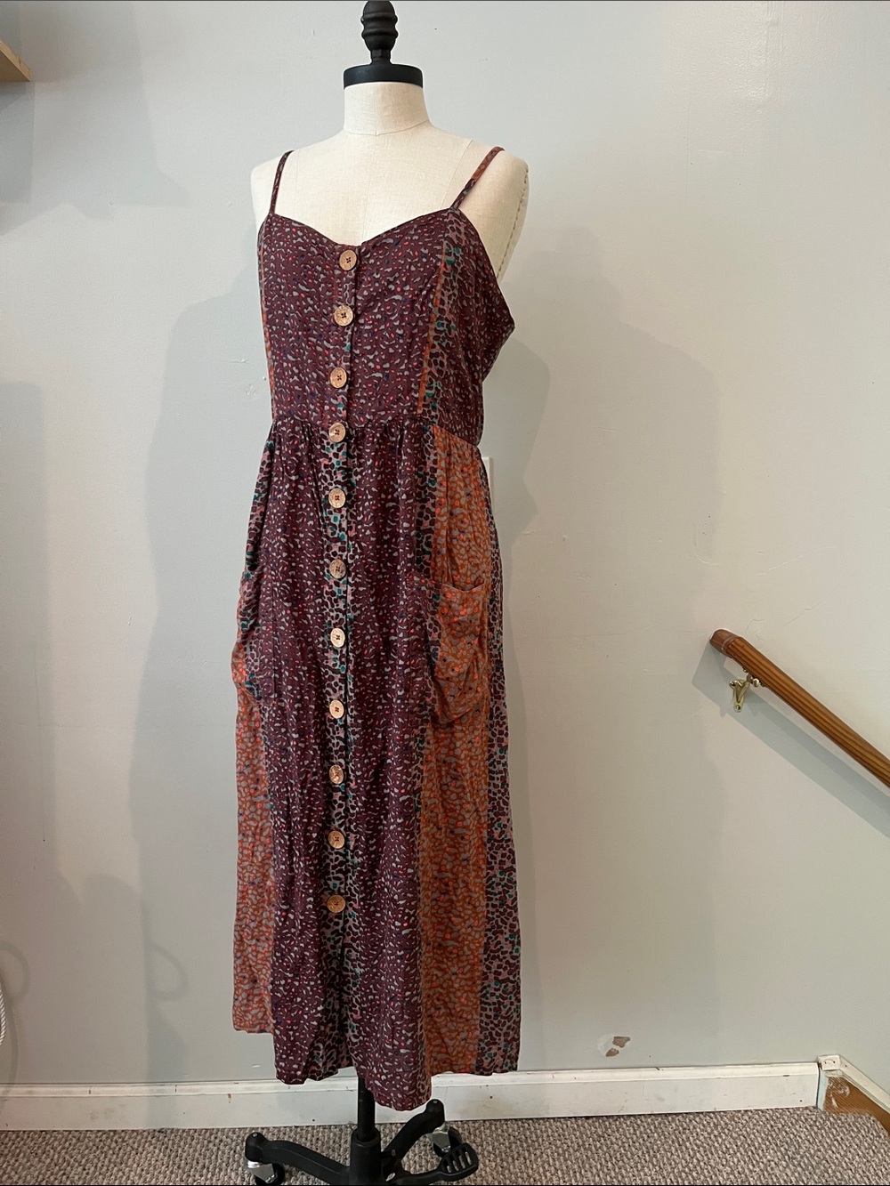 Angie colorful sundress midi button front L - Picture 3 of 9